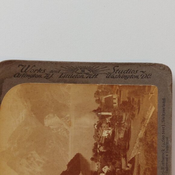ANTIQUE Stereograph Sisikon and the Mighty Uri-Rothstock(9620 ft), Switzerland - Picture 2 of 5
